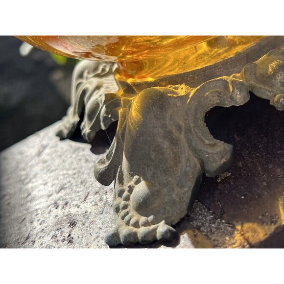 Vtg Mid Century Optical Amber Glass & Brass Hollywood Table lamp Big - Picture 7 of 16